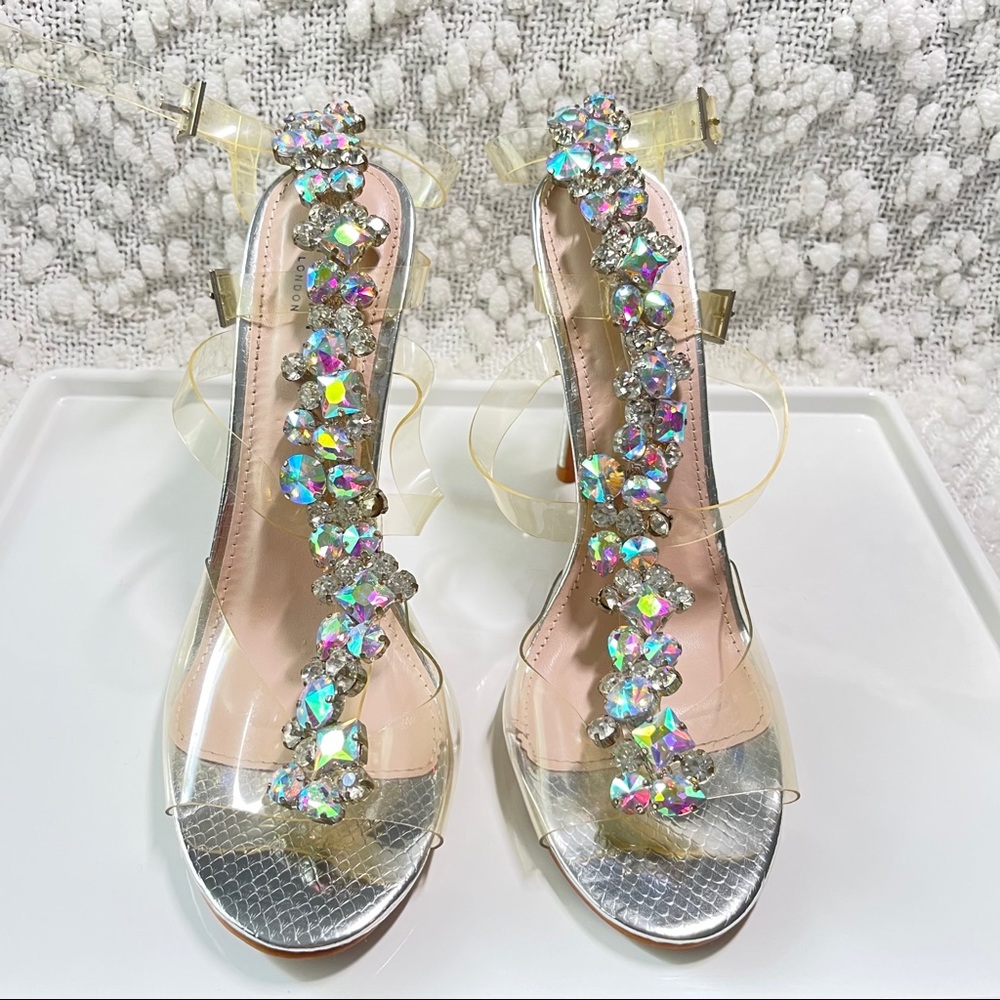 SIMMI Rhinestone Clear Strappy Gladiator Heels